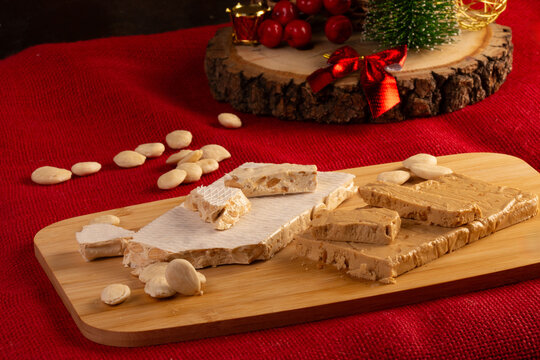Traditional spanish almond turron for christmas celebration