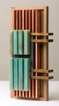 Sculptural Wooden Wall Sconce with Green Glass Tiles