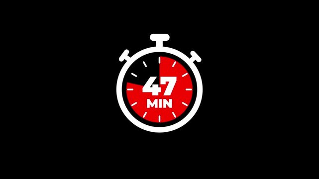 Abstract 47 minute timer symbol isolated on transparent background. Animation timer icon,Clock, stopwatch, cooking time label.creating a stunning 4k video.