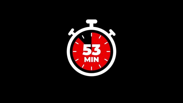 Abstract 53 minute timer symbol isolated on transparent background. Animation timer icon,Clock, stopwatch, cooking time label.creating a stunning 4k video.