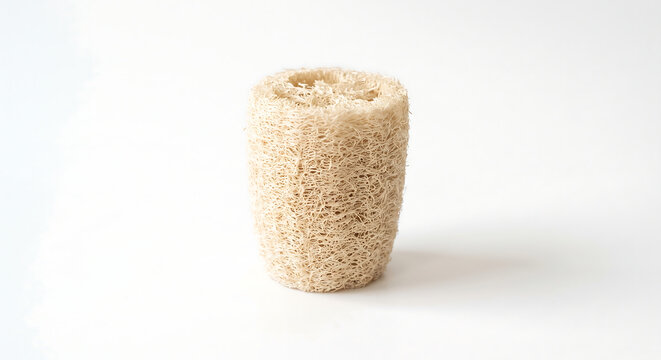 Loofah Sponge: A natural loofah sponge sits isolated on a white background, highlighting its fibrous texture and organic form, perfect for skincare and hygiene.