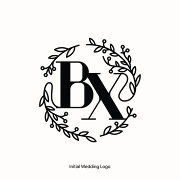 Elegant Floral BX Initial Wedding Logo Monogram with Botanical Wreath