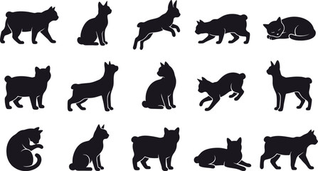 Fototapeta premium Collection of various black cat poses for creative design projects featuring a distinctive and artistic halloween cat themed graphic art silhouette