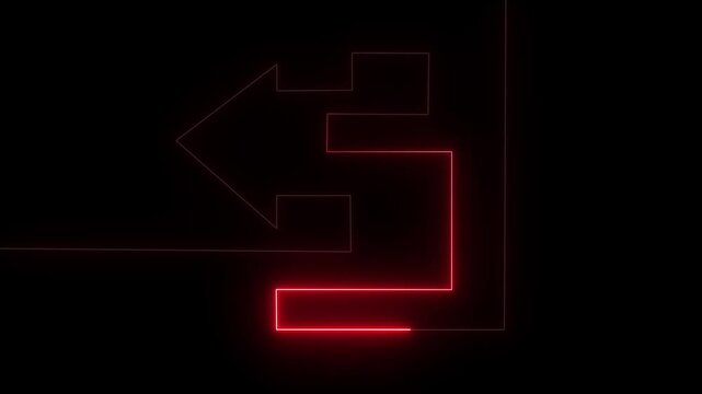 Bright red neon left arrow and number two sign on dark background
