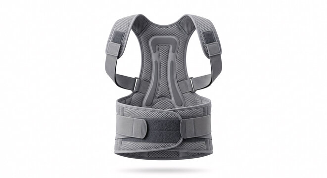 Adjustable posture corrector back support brace isolated on white background