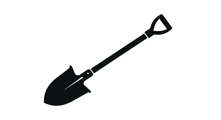A black silhouette of a garden shovel against a white background simple tool depiction silhouette spade digging © Thysl2000