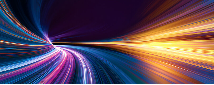 Smooth radiant lines accelerate into a brilliant point of focus. Elegant motion effects create a refined digital composition. Futuristic vector illustration.