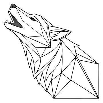 Geometric wolf head howling illustration low poly style