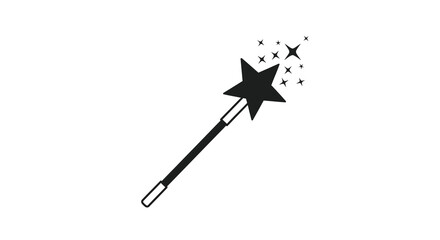 Star tipped magic wand with sparkling stars a black silhouette against a white background star sparkle glitter isolated © Thysl2000