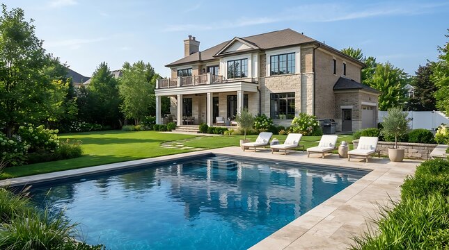 Luxury modern mansion with infinity pool. Stunning contemporary home exterior featuring pristine water feature.