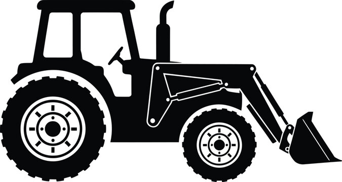 Minimalist Farm Tractor with Front End Loader Bucket Silhouette Vector Illustration
