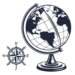 World globe map with nautical compass rose navigation, nautical © Badsha