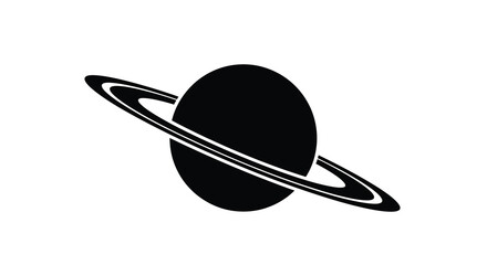 Saturn with rings depicted as a black silhouette against a white background silhouette planet space celestial astronomy © Thysl2000