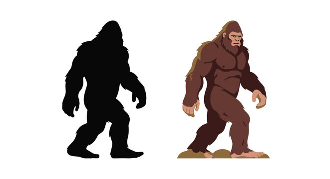 Bigfoot illustration with a dark silhouette against a colored depiction a mythical creature silhouette sasquatch yeti cryptid
