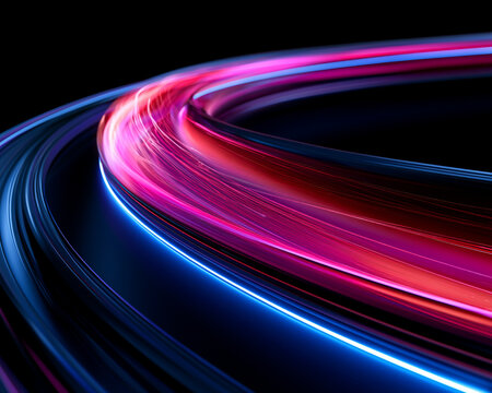 Luminous futuristic curves flow across the dark composition with seamless precision, blending brilliant neon gradients into a vibrant abstract design that celebrates speed, creativity, and modern tech