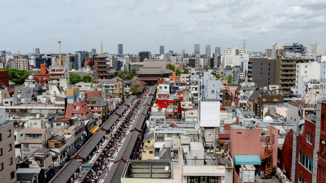 View of Nakamise street leading to Senso-ji Temple