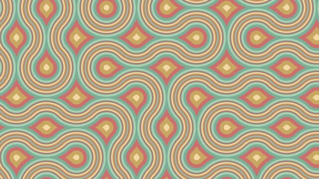 Abstract, retro, khaki and beige, wavy, liquid, psychedelic, groovy, hippie, flat, abstract, cartoon looping background in 70s retro style.