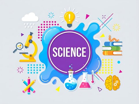 Concept of science illustrated with laboratory equipment and brain symbols
