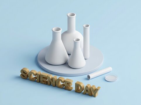 Science Day celebration with laboratory equipment and wooden letters spelling out the event