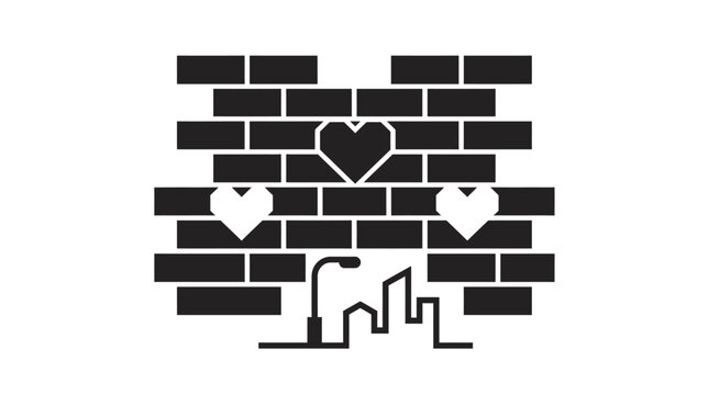 Heart symbols incorporated into an urban brick wall design representing love for the modern city and its community.