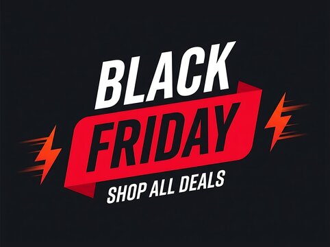Dynamic Black Friday shopping banner with vibrant lightning bolt accents and special offers