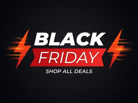 Black Friday promotional text with energetic lightning bolts and sale announcement