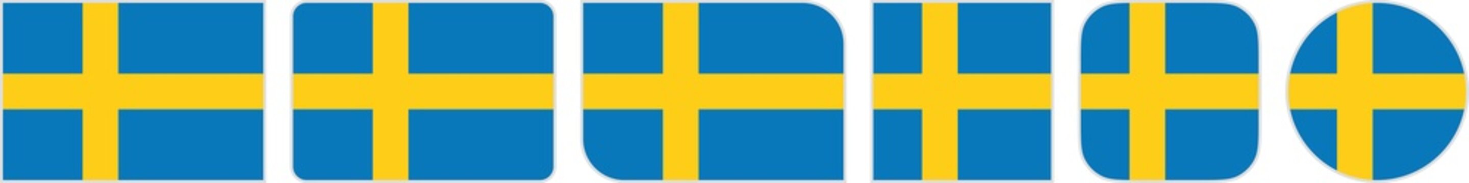 Sweden flags clipart icon set in circle square rectangle rounded squircle and round diagonal corner shapes with border on transparent background