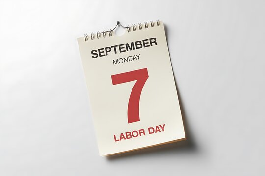 A tear off calendar page showing september 7th as labor day on a clean white background