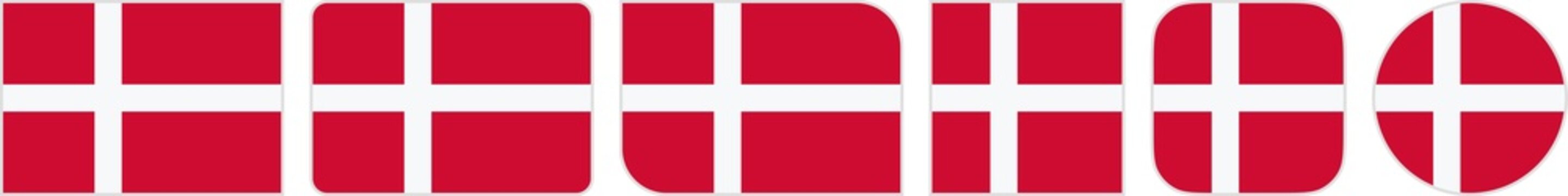 Denmark flags clipart icon set in circle square rectangle rounded squircle and round diagonal corner shapes with border on transparent background