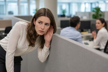 Fototapeta premium Woman listening over office partition