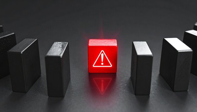 Red warning domino symbolizing risk and caution