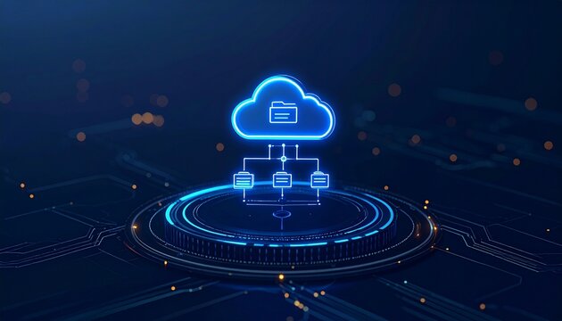 Glowing cloud storage network futuristic digital connection