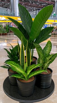 Potted green houseplants decorating a modern indoor space