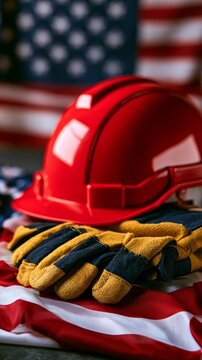 Worker safety equipment with american flag representing labor day