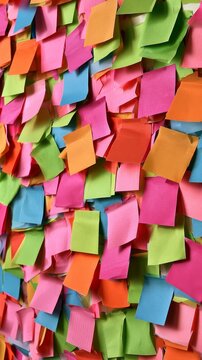 Colorful sticky notes covering surface creating abstract pattern