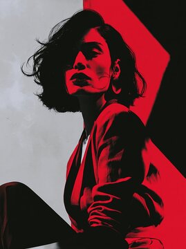 Stylish woman posing with dramatic red light and shadow