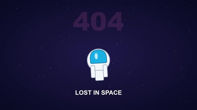 404 error page with lost in space astronaut animation for website development and tech ui projects 4k