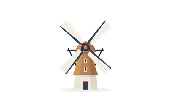 Illustrated vintage style windmill with four blades and transparent background for creative projects