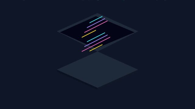 Abstract isometric data visualization with glowing neon lines and digital motion animation 4k