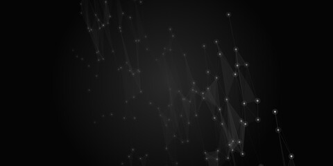 Fototapeta premium Minimalist dark digital plexus network with subtle white connected dots background