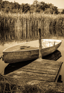 typical rowboat at a lake
