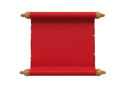 Red scroll with golden finials on transparent background parchment manuscript document