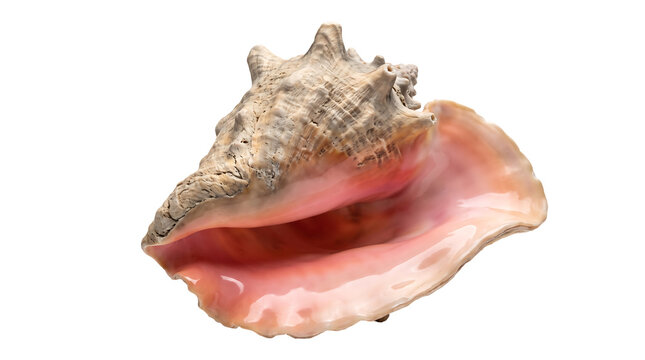 Realistic Large Queen Conch Shell with Pink Interior Isolated on White Background
