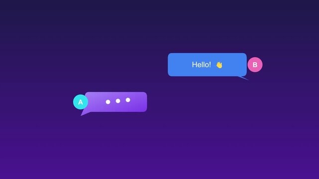Animated chat conversation with hello message and typing indicator bubble animation 4k messaging communication