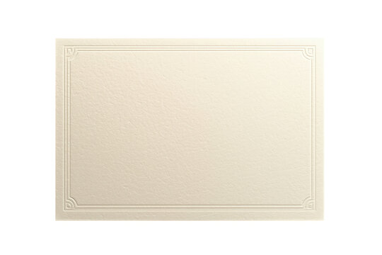 Textured cream invitation card with embossed corners isolated on transparent background