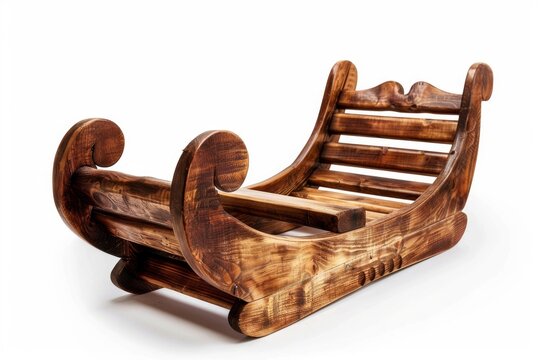 Traditional wooden sleigh isolated on a white background, showcasing craftsmanship and winter charm