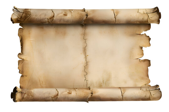 Worn blank parchment scroll with torn edges and creases