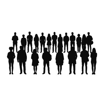 Group of silhouetted people standing together in a line