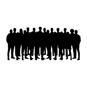 Group of silhouetted people standing together in a line
