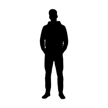 Silhouette of person standing with arms at sides